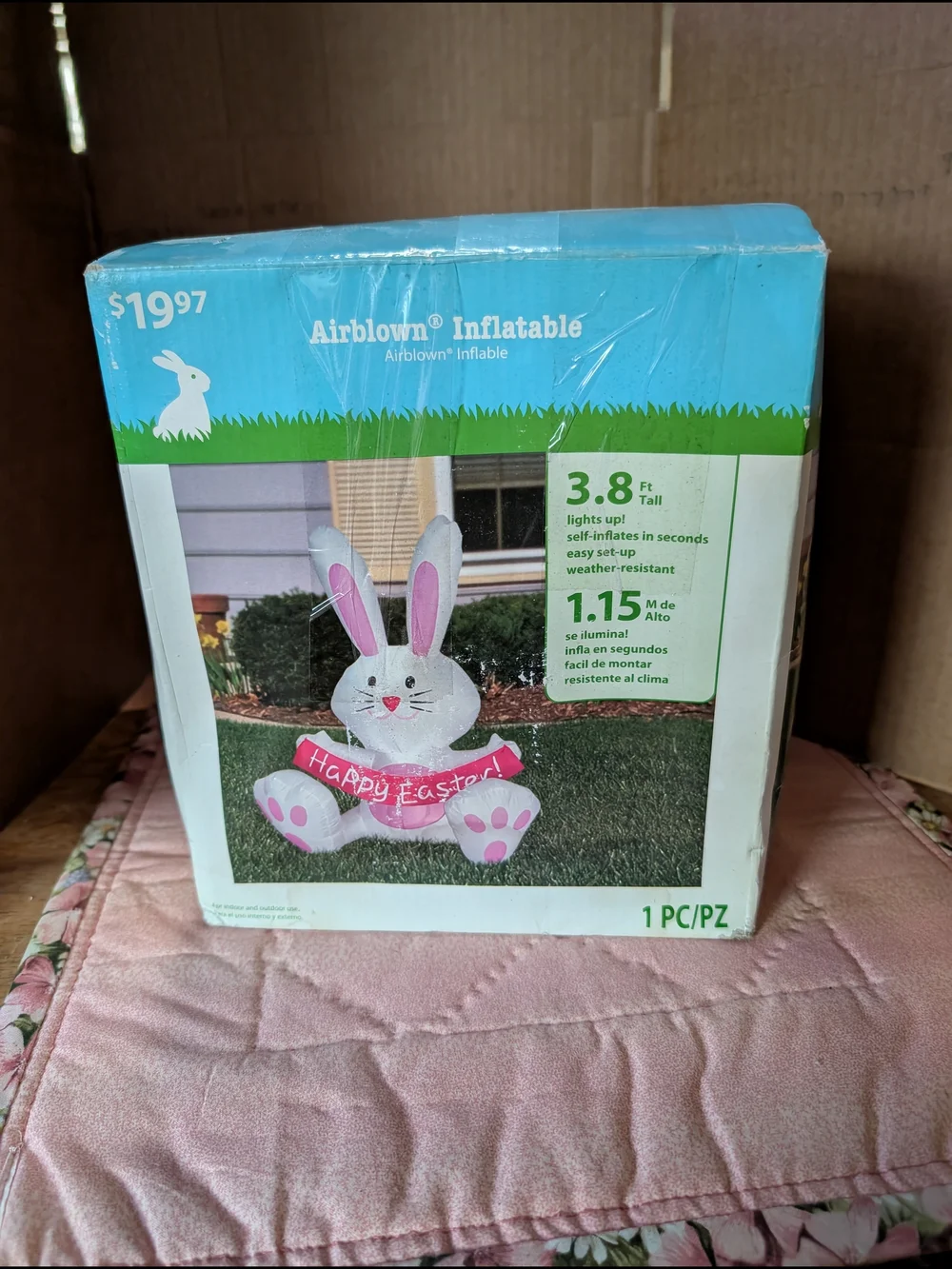 Inflatable White & Pink Easter Bunny Lawn Decoration
